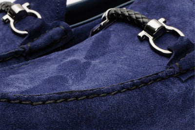The Bari Navy Blue Suede Leather Bit Drive Loafer Men Shoe