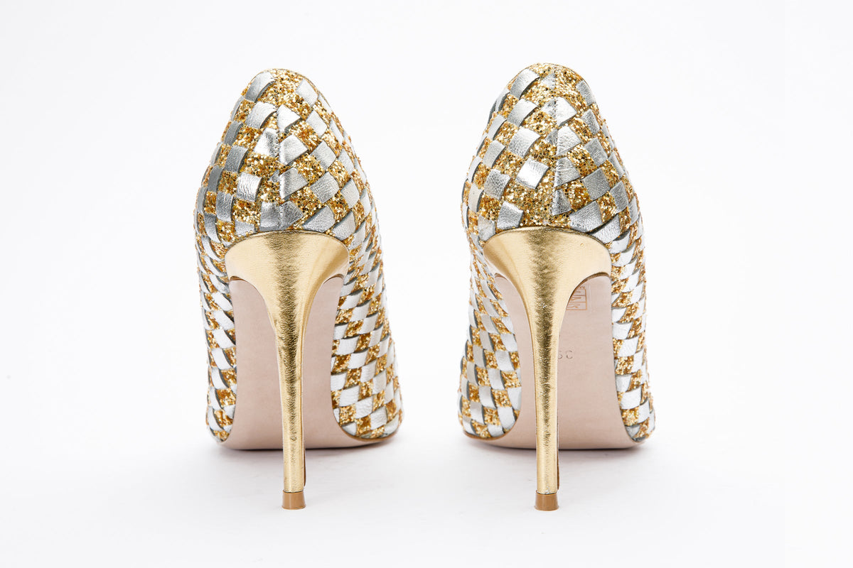 Vinci Leather The Saks Tory Gold & Silver Handwoven Leather Pump Women Shoe – product view 3
