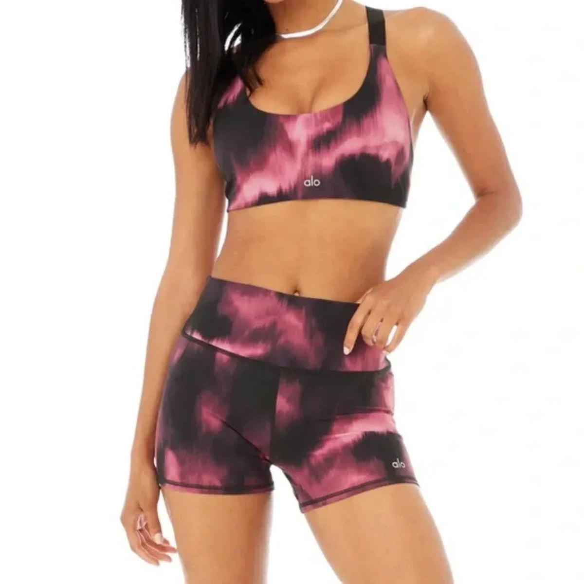 Alo Yoga Vapor High-Waist Biker Womens Shorts — Raspberry Sorbet/Aurora