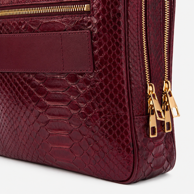 The Cortona Burgundy Python Leather Men’s Laptop Briefcase