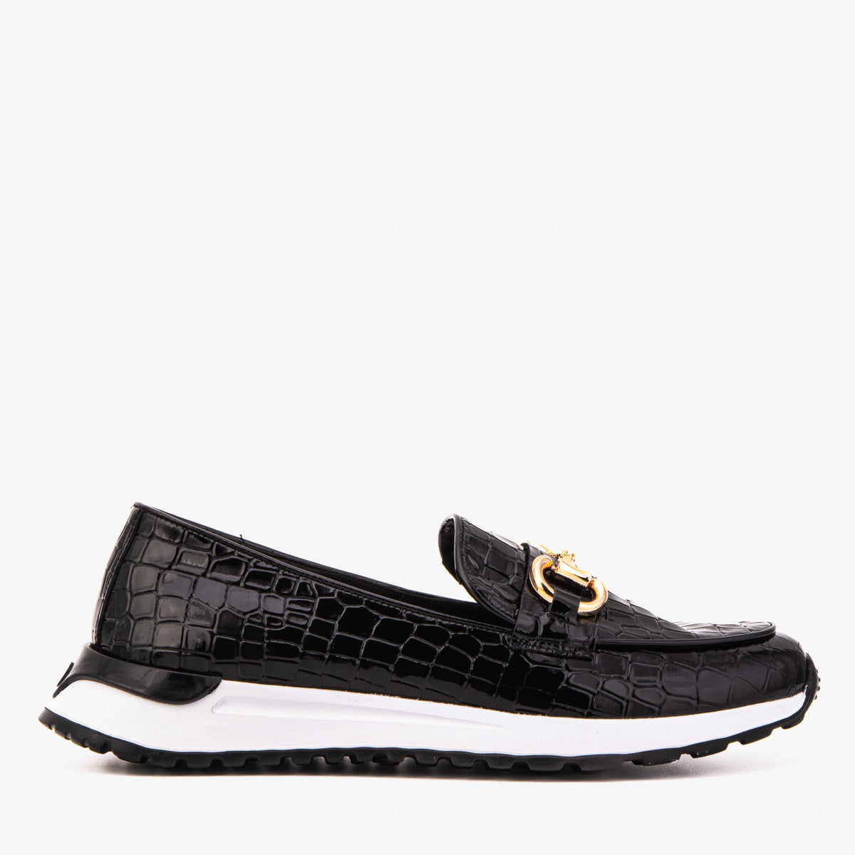 Vinci Leather The Milan Black Croc-Embossed Patent Leather Women Sneaker – product view 1