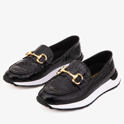 Vinci Leather The Milan Black Croc-Embossed Patent Leather Women Sneaker – product view 5