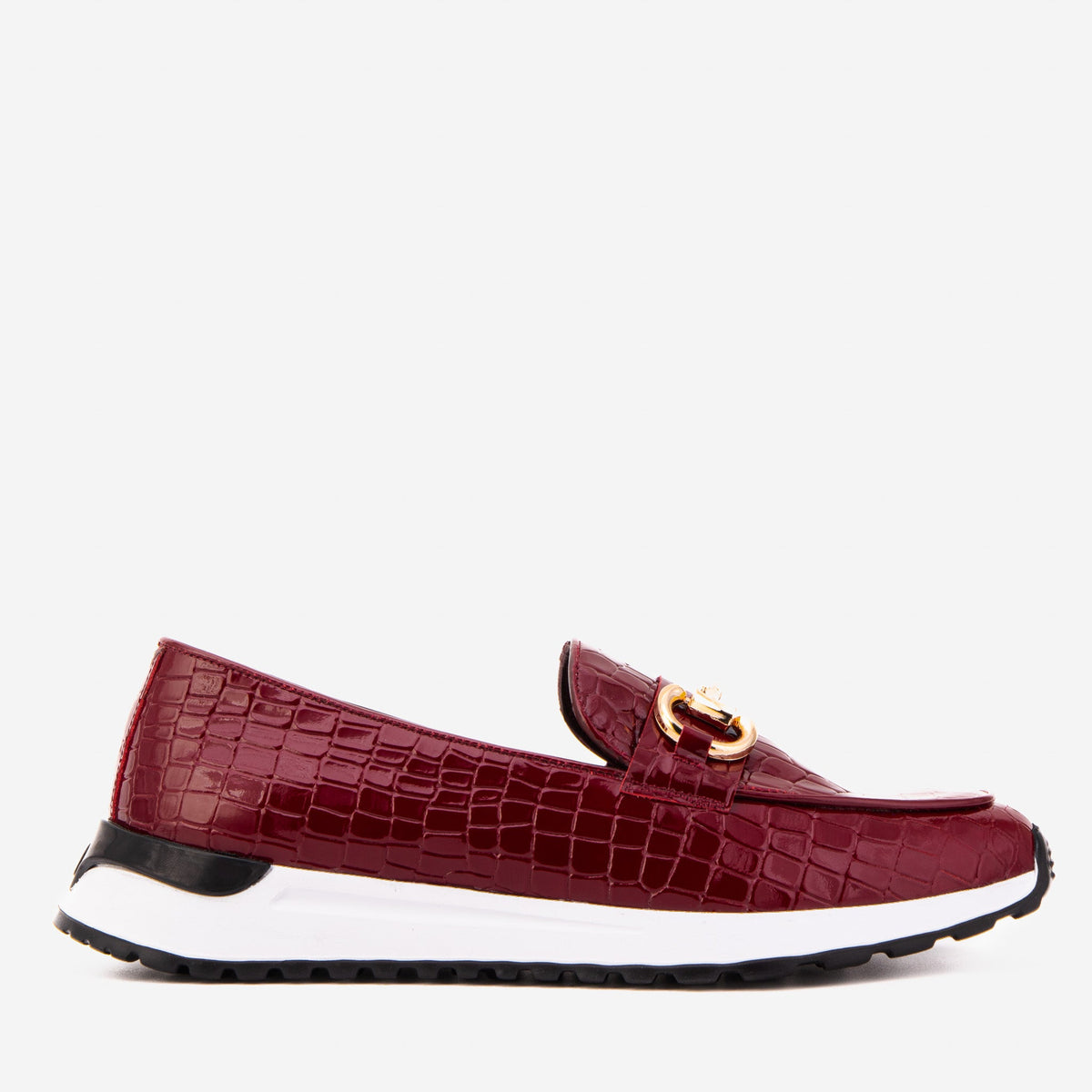 Vinci Leather The Milan Burgundy Croc-Embossed Patent Leather Women Sneaker – product view 1