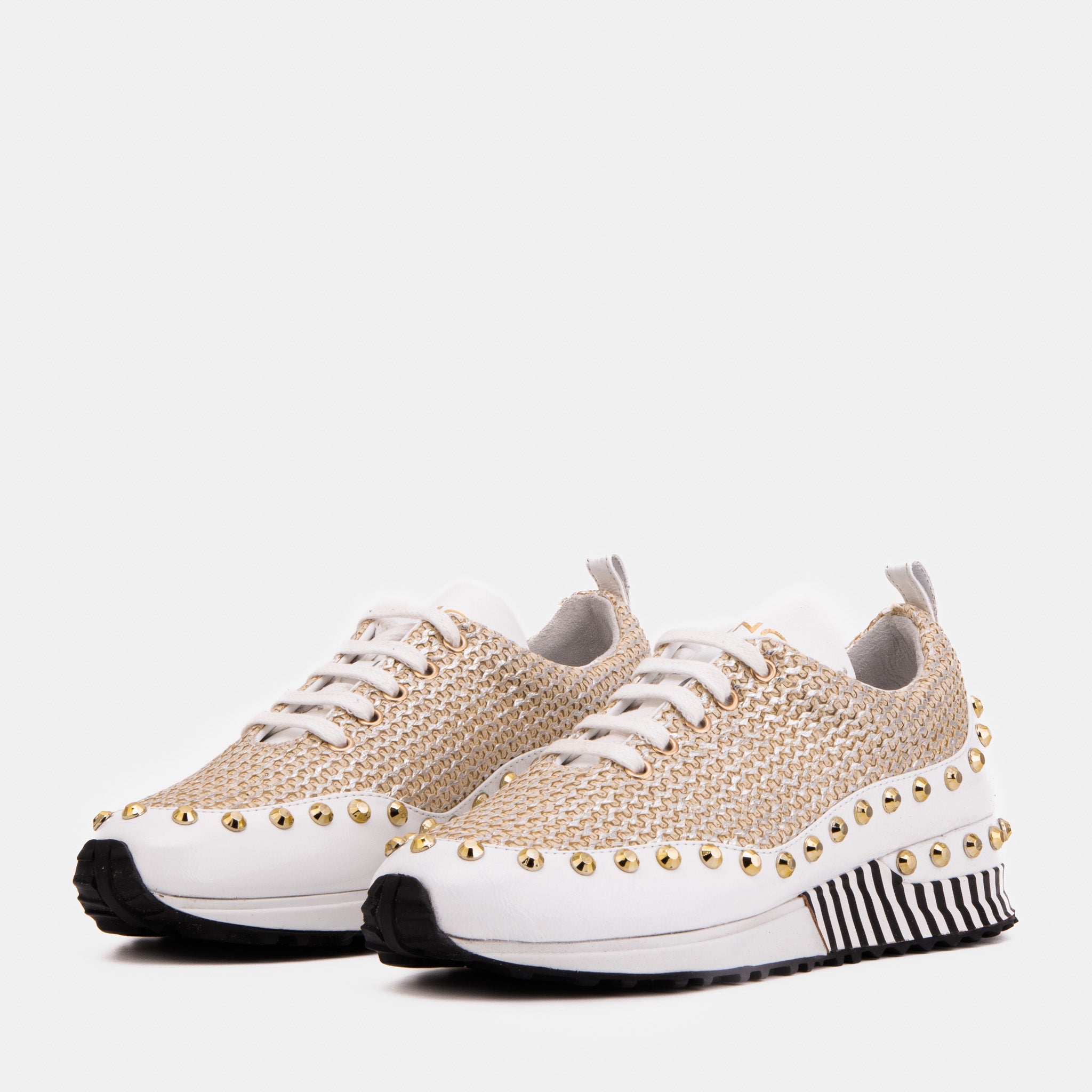 The Aurelia White Gold Woven Leather Women Sneaker