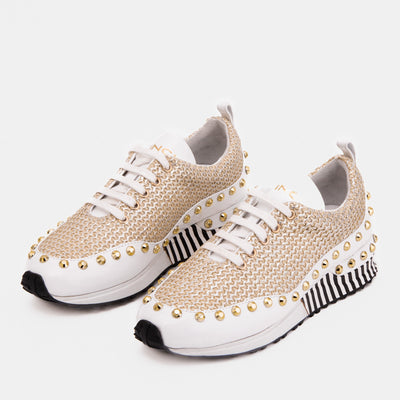 The Aurelia White Gold Woven Leather Women Sneaker