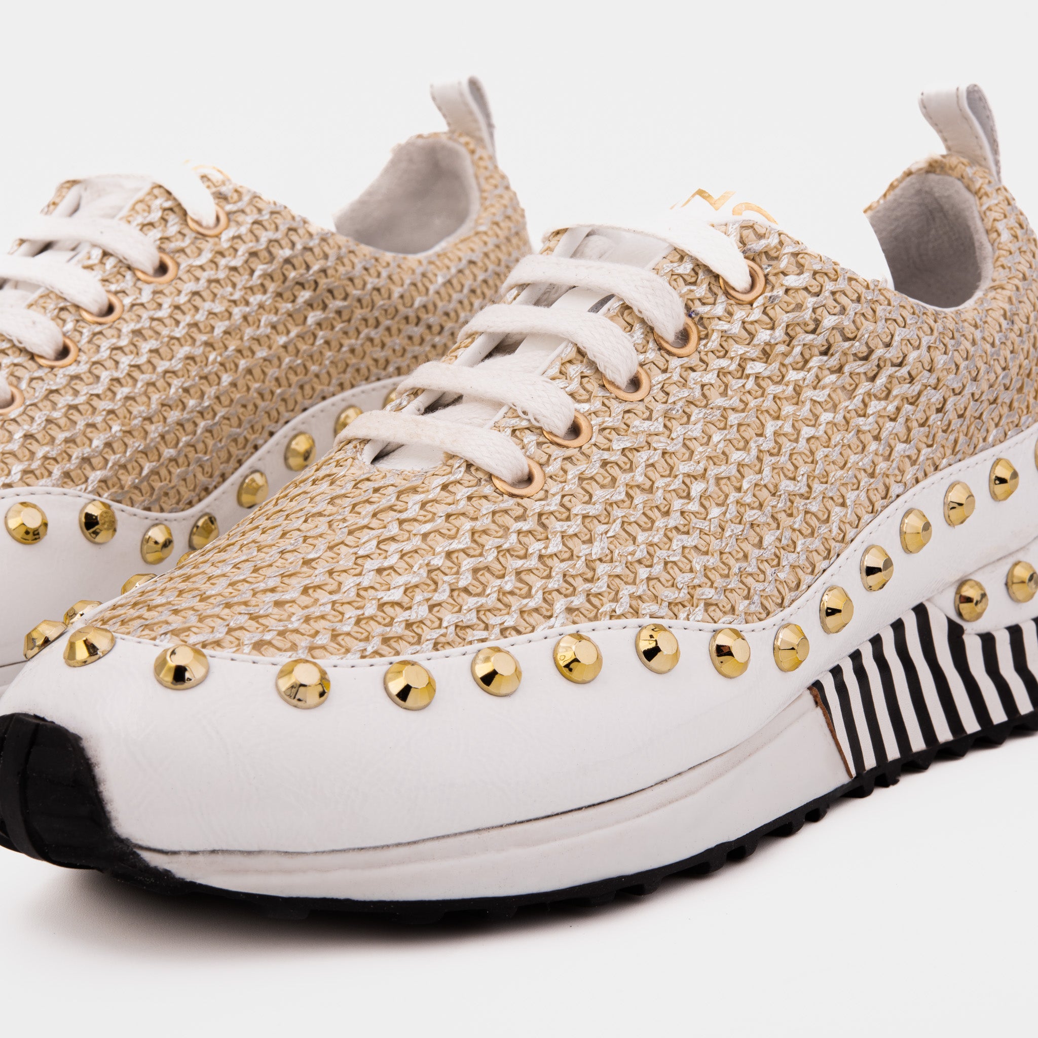 The Aurelia White Gold Woven Leather Women Sneaker