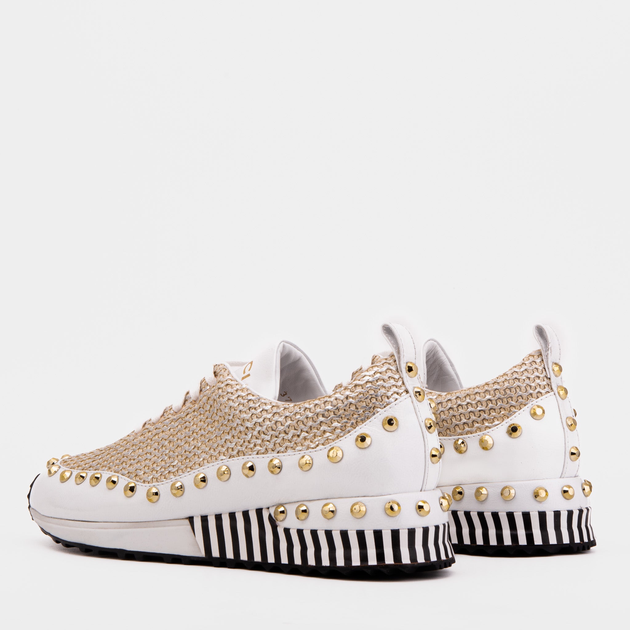 The Aurelia White Gold Woven Leather Women Sneaker