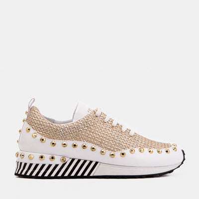 The Aurelia White Gold Woven Leather Women Sneaker