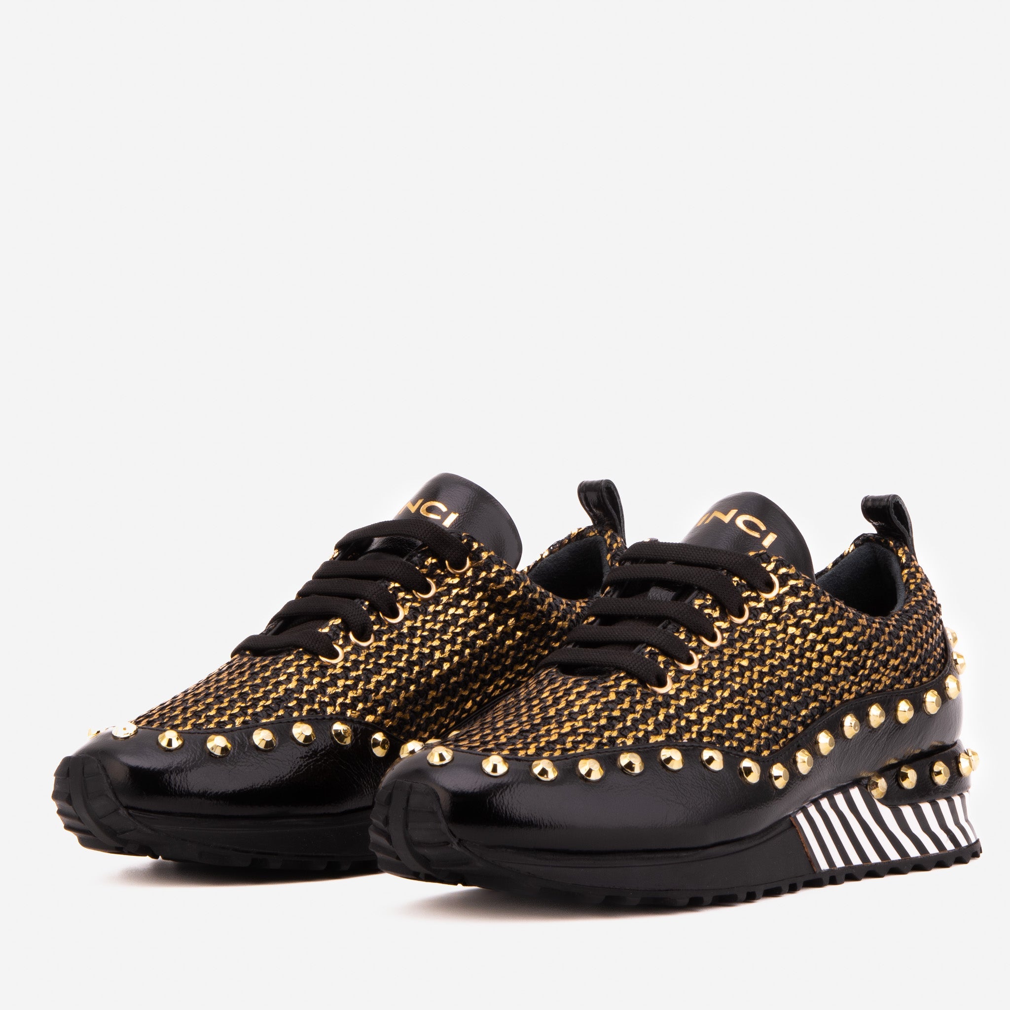 The Aurelia Black Gold Woven Leather Women Sneaker