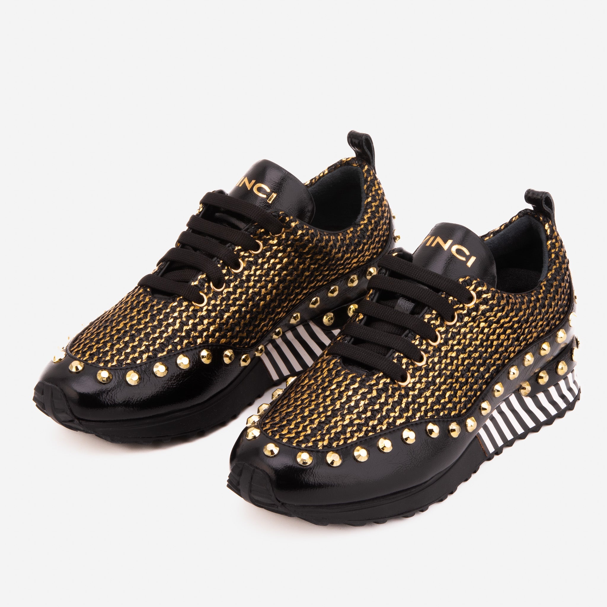 The Aurelia Black Gold Woven Leather Women Sneaker