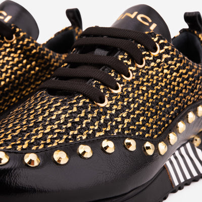 The Aurelia Black Gold Woven Leather Women Sneaker