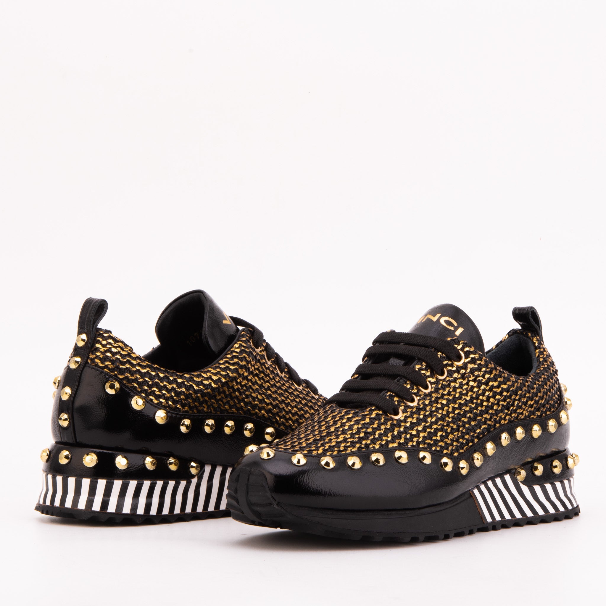 The Aurelia Black Gold Woven Leather Women Sneaker