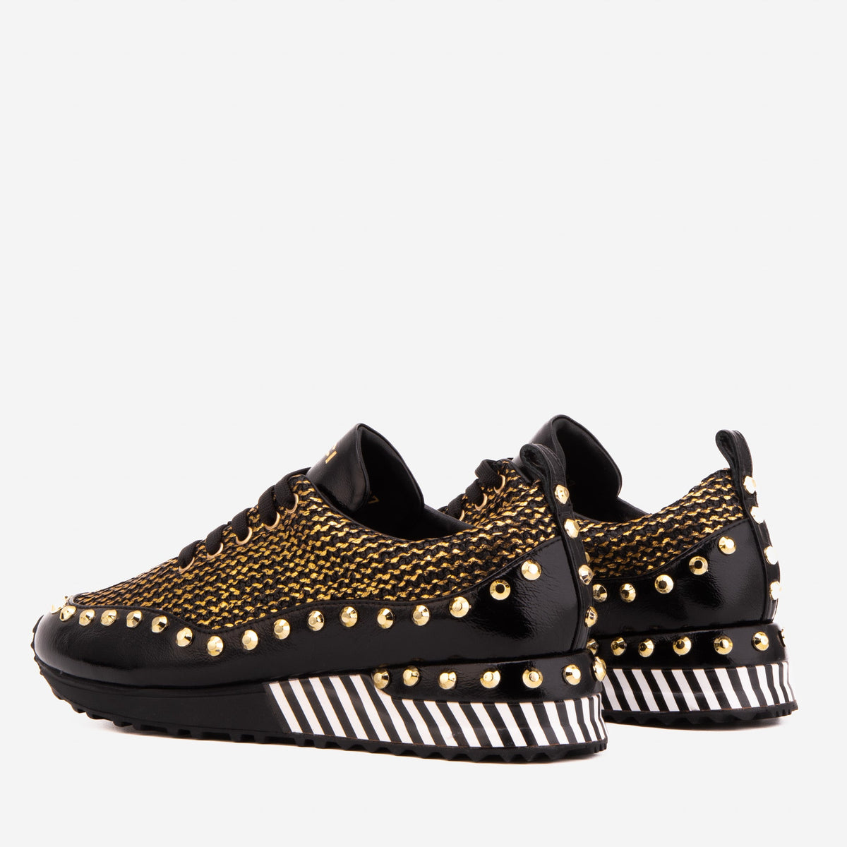 Vinci Leather The Aurelia Black Gold Woven Leather Women Sneaker – product view 4