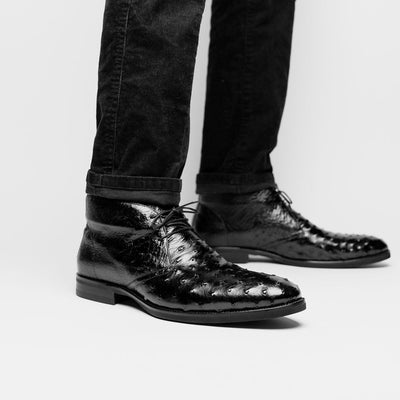 Zelli Italia Men's 43-594-BLK MARCO Ostrich Quill Chukka Boot, Black