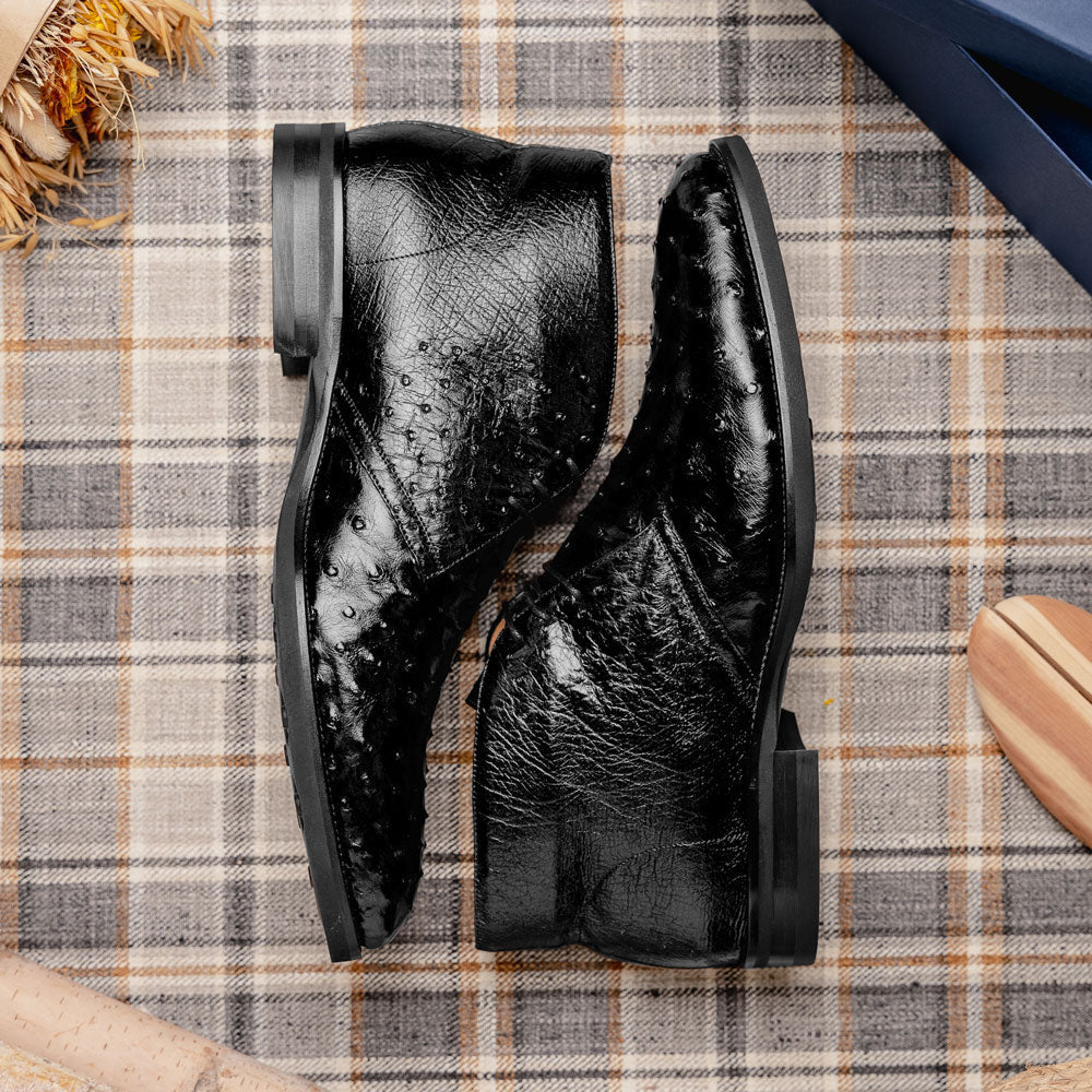 Zelli Italia Men's 43-594-BLK MARCO Ostrich Quill Chukka Boot, Black