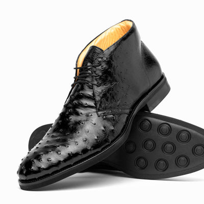 Zelli Italia Men's 43-594-BLK MARCO Ostrich Quill Chukka Boot, Black