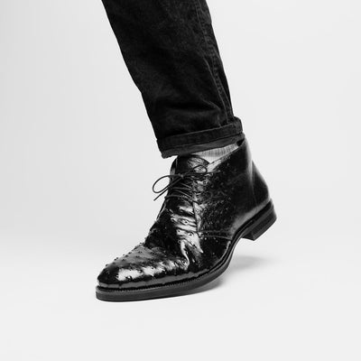 Zelli Italia Men's 43-594-BLK MARCO Ostrich Quill Chukka Boot, Black