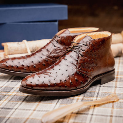 Zelli Italia Men's 43-594-BRN MARCO Ostrich Quill Chukka Boot, Brown