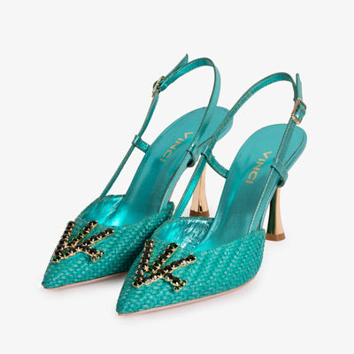 Vinci Leather The Luna Turquoise Leather Slingback Women Sandal – product view 2