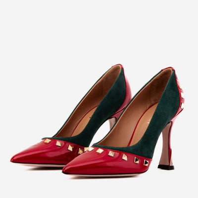 Vinci Leather The Bella Vita Studded Red & Green Leather Pump Women Shoe – product view 2