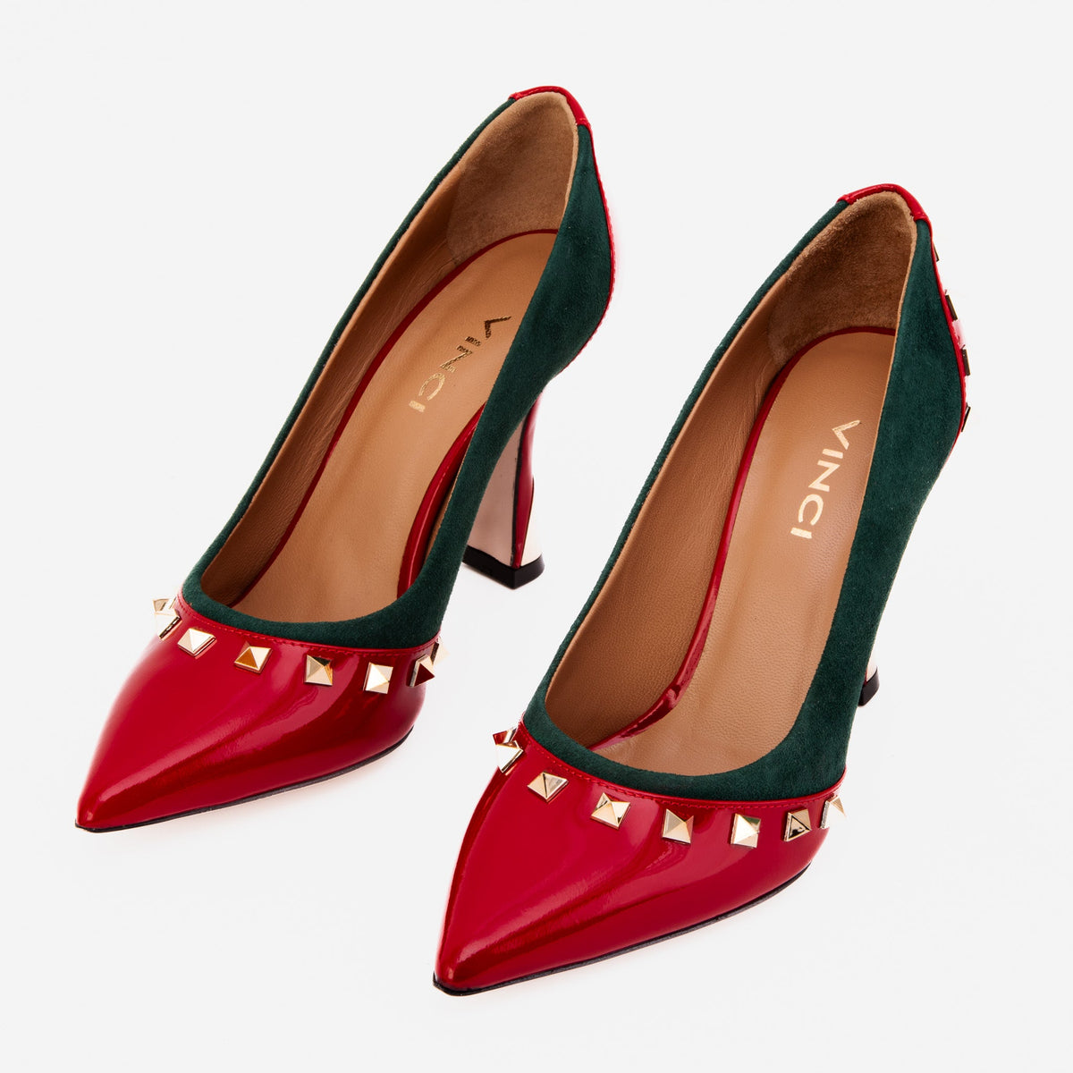 Vinci Leather The Bella Vita Studded Red & Green Leather Pump Women Shoe – product view 4