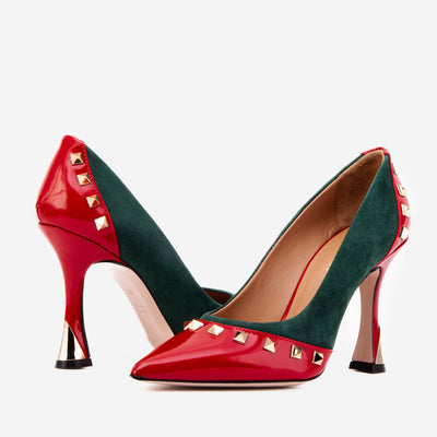 Vinci Leather The Bella Vita Studded Red & Green Leather Pump Women Shoe – product view 5