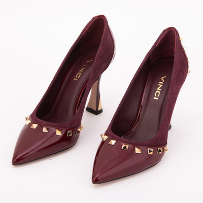 Vinci Leather The Bella Vita Studded Burgundy Leather Pump Women Shoe – product view 6