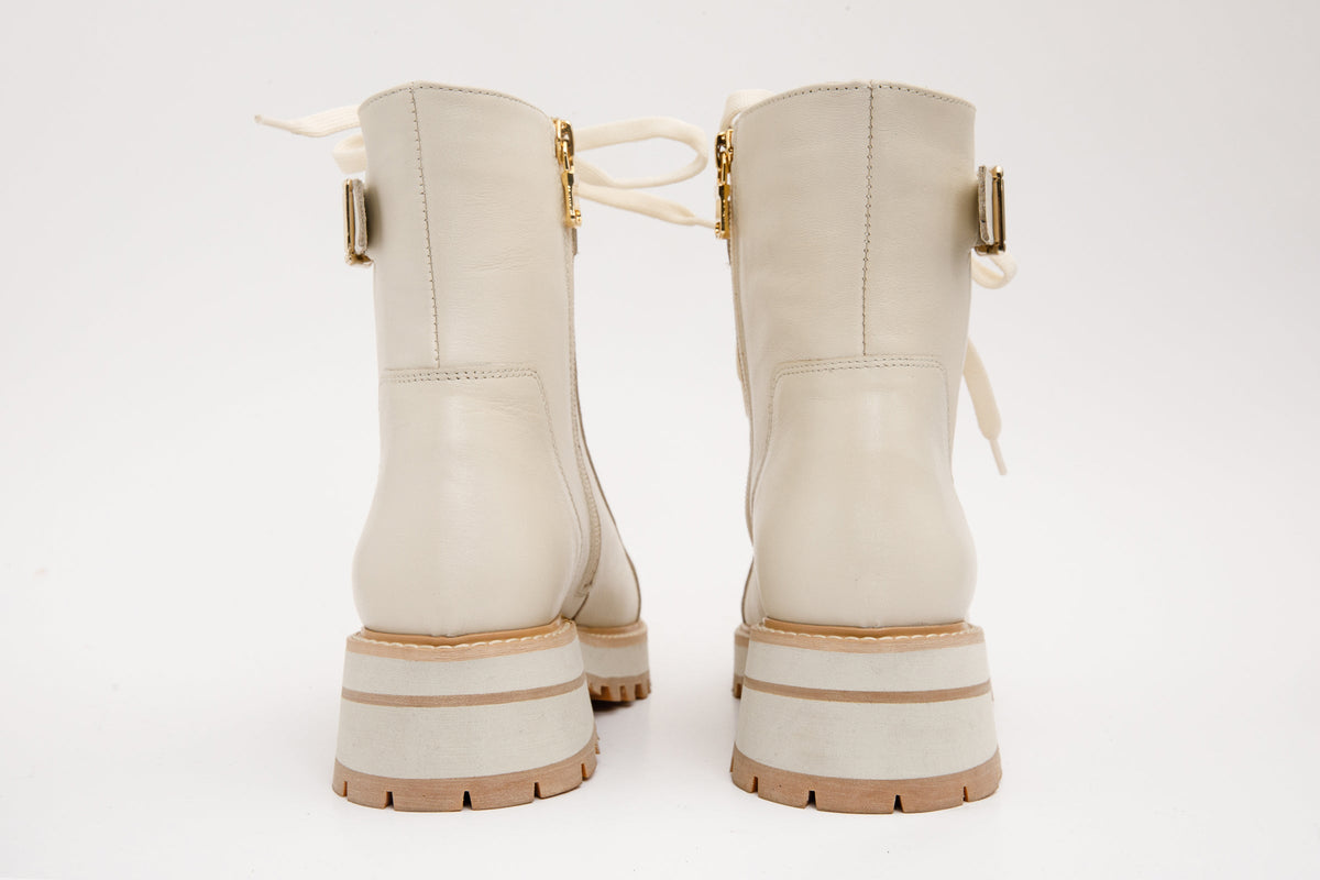 Vinci Leather The Belgrano Cream Leather Lace-Up Ankle Women Boot With a Side Zipper – product view 4