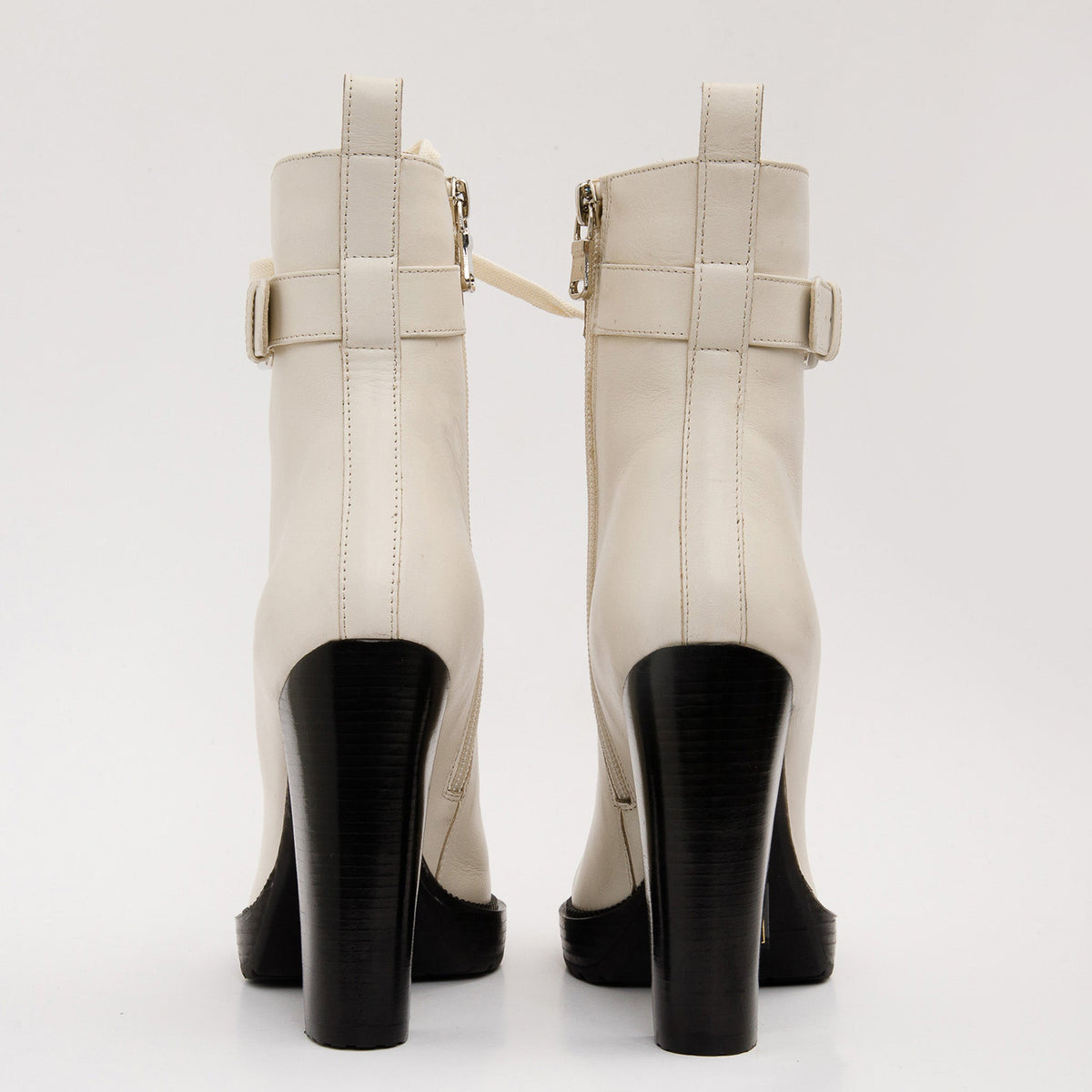Vinci Leather The Estrada Cream Leather Lace-Up Platform Heel Mid Calf Women Boot – product view 4
