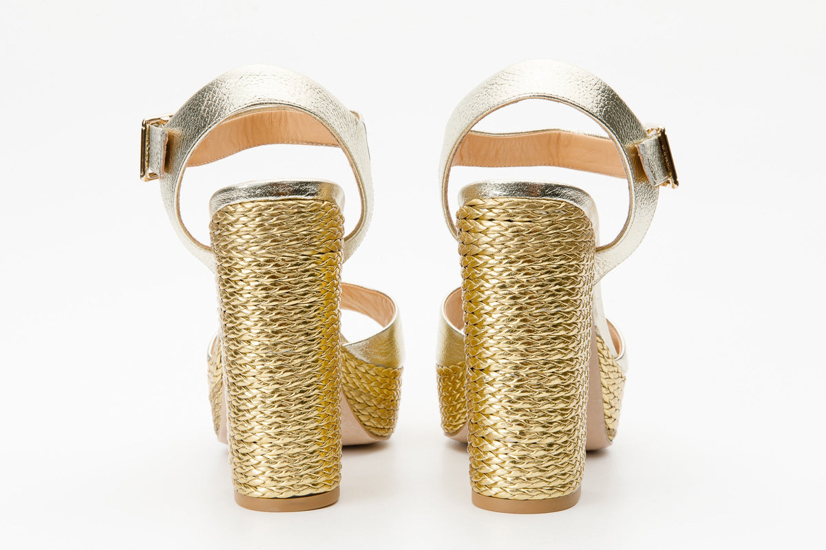 Vinci Leather The Tampico Platform Heel Gold Leather Women Sandal – product view 4