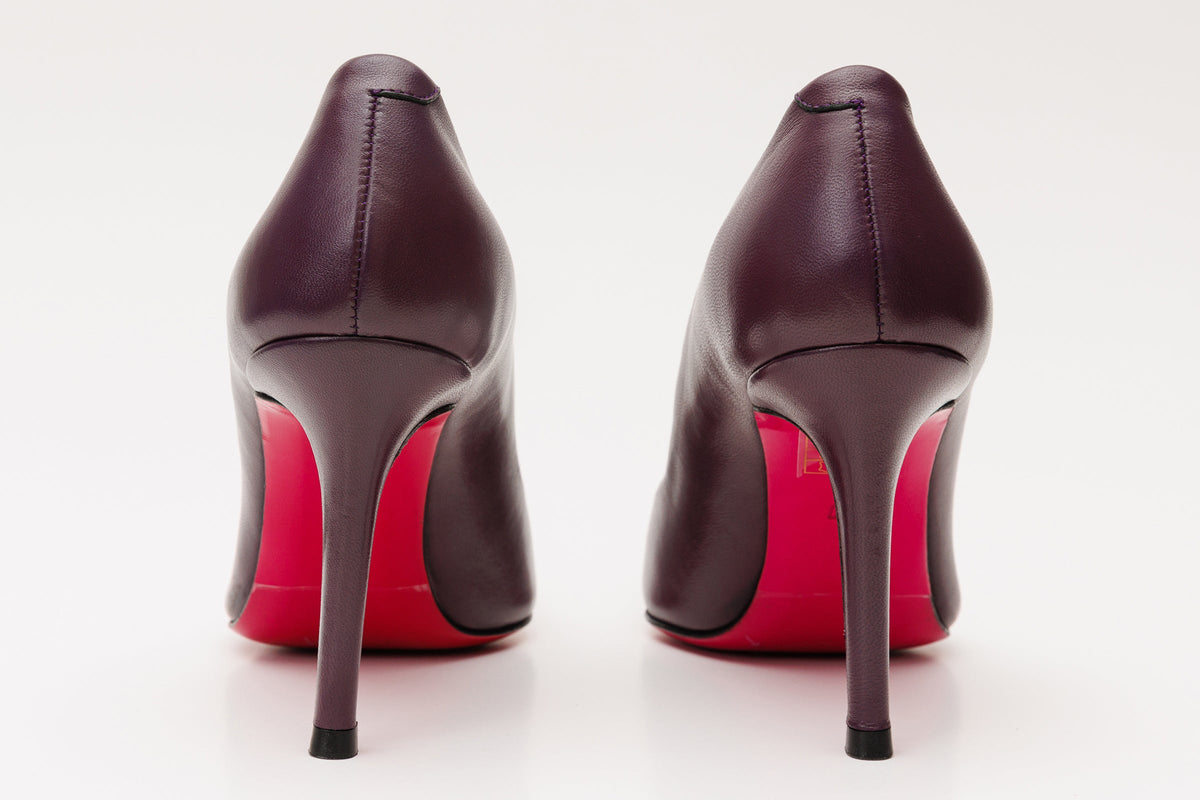 Vinci Leather The Maneadero Dark Purple Leather Pump Fuchsia Sole Women Shoe – product view 3