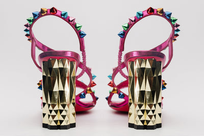 The Caris Fuchsia Block Heel Spike Leather Women Sandal Final Sale!