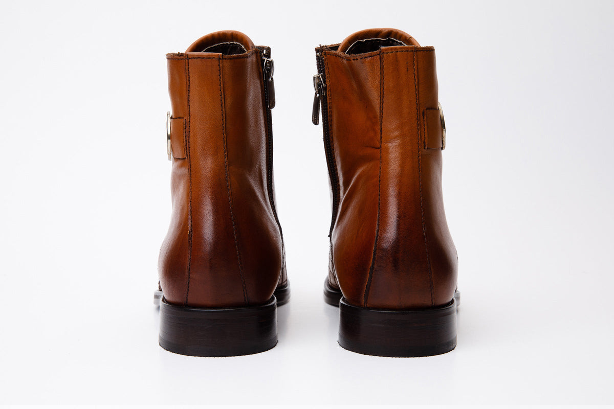 Vinci Leather The Zeus Brown Leather Lace-Up Men Boot with a Zipper – product view 4