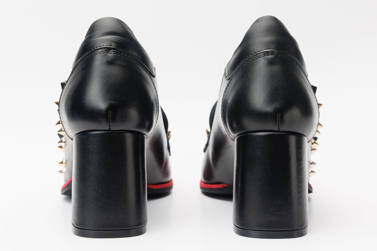 Vinci Leather The Infanta Black Spike Leather Block Heel Pump Women Shoe – product view 3