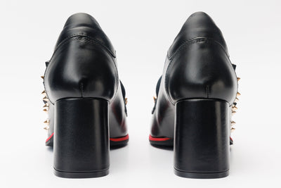 Vinci Leather The Infanta Black Spike Leather Block Heel Pump Women Shoe – product view 3