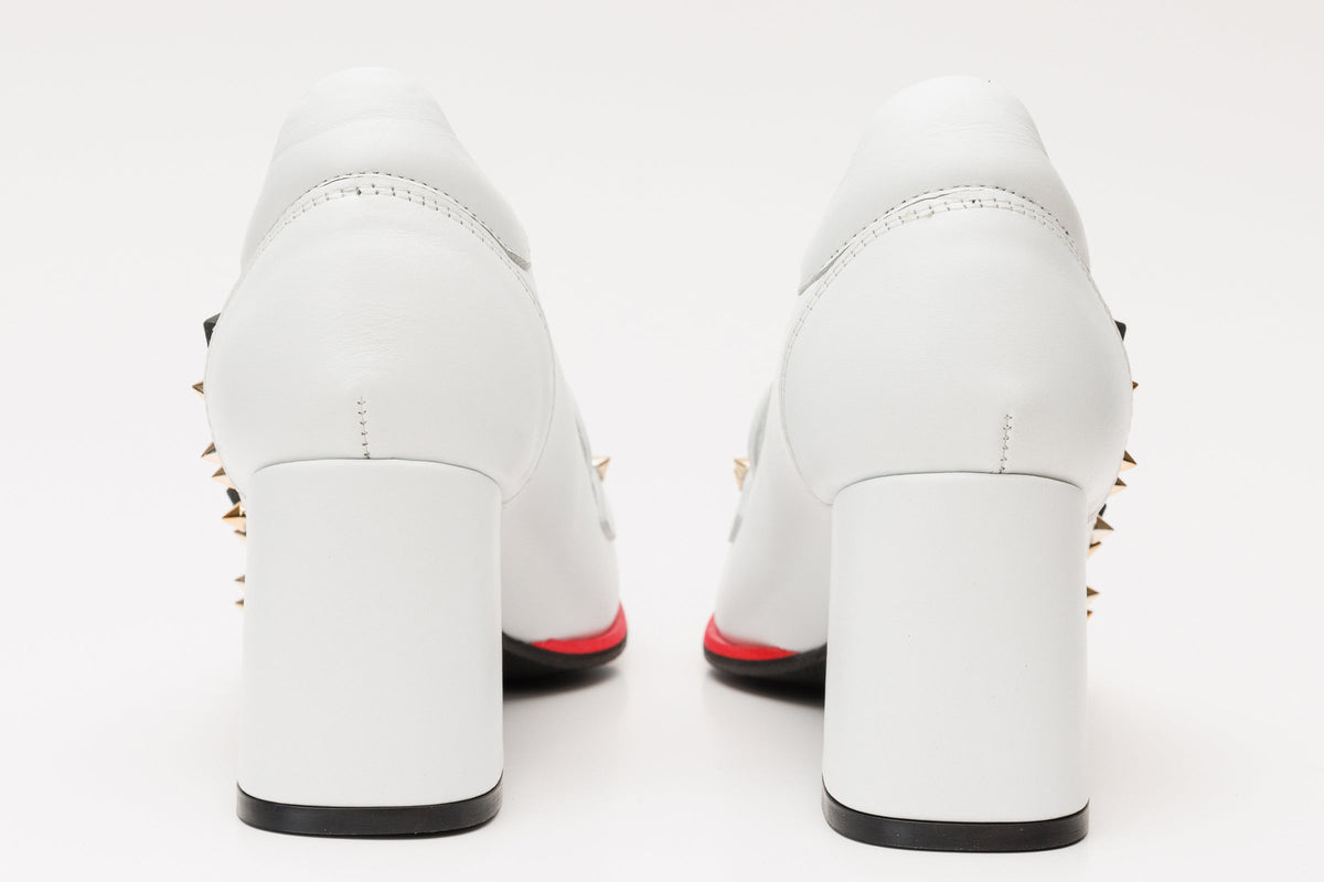 Vinci Leather The Infanta White Spike Leather Block Heel Pump Women Shoe – product view 4