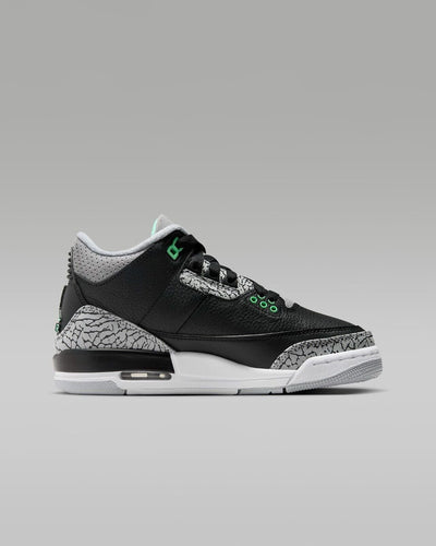 Air Jordan 3 Retro 'Green Glow' Big Kids' (GS) Sneakers — Black/Green Glow Leather Mid-Top
