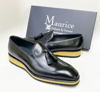C&E Fashions  Maurice Calfskin Tasseled Loafer - Black