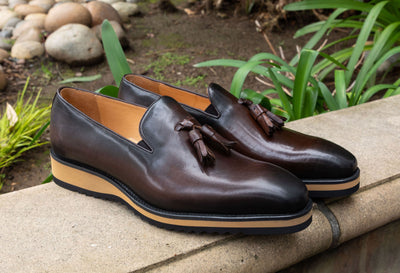 C&E Fashions  Maurice Calfskin Tasseled Loafer - Chestnut