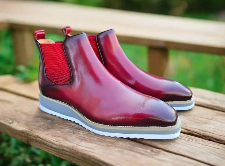 C&E Fashions  Carrucci Boot Calfskin Shoes - Burgundy