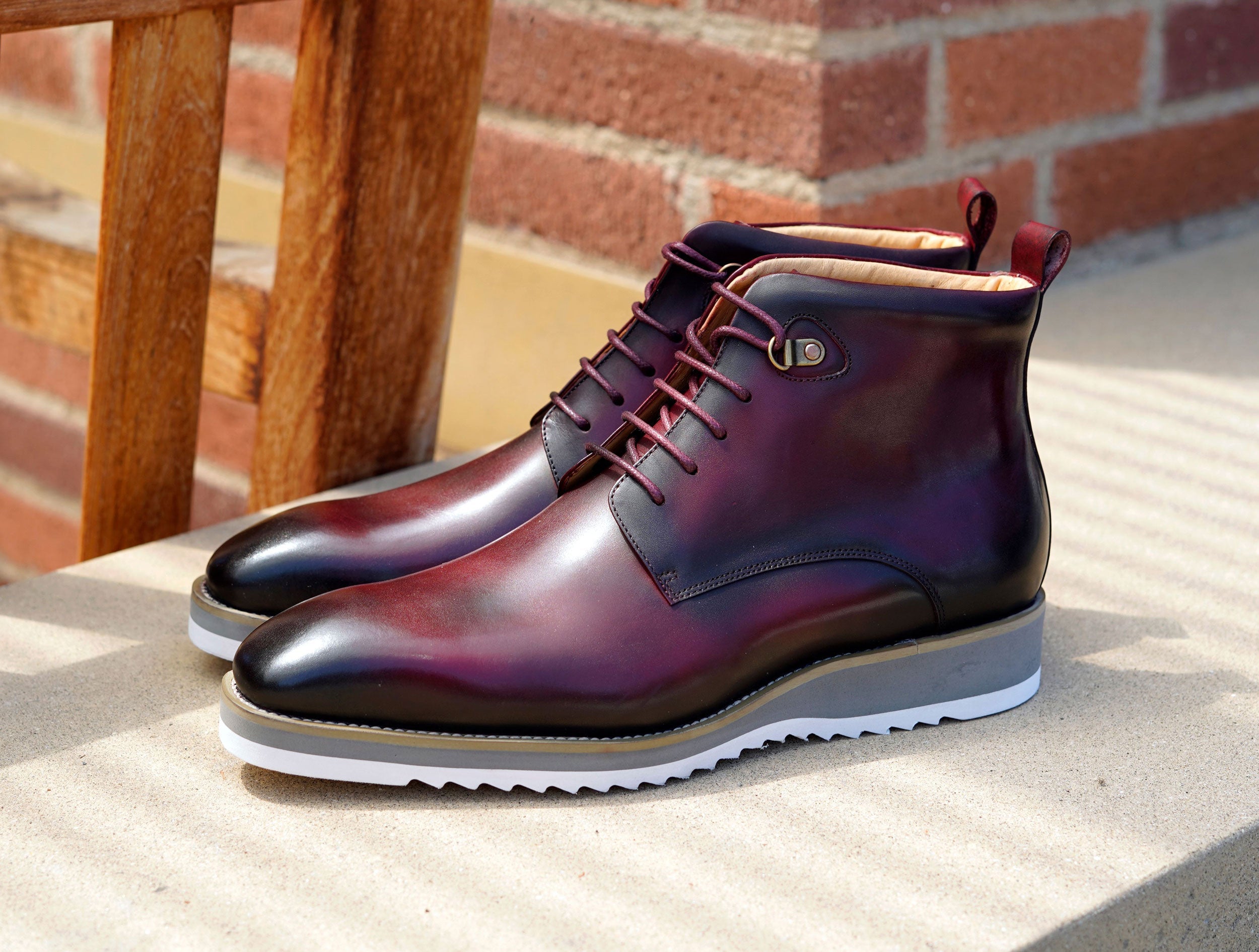 C&E Fashions  Maurice Burnished Calfskin Boot - Burgundy