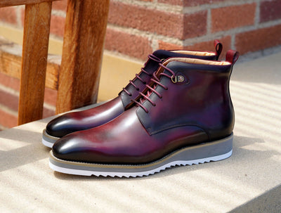 C&E Fashions  Maurice Burnished Calfskin Boot - Burgundy