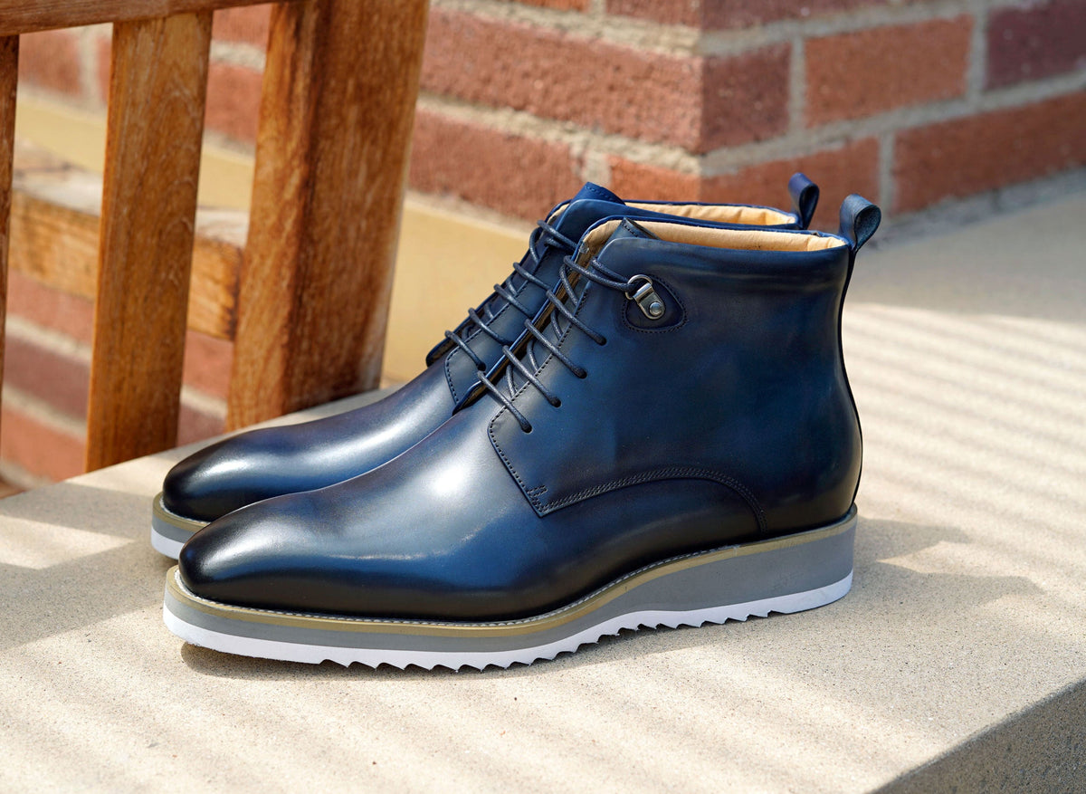 C&E Fashions  Maurice Burnished Calfskin Boot - Navy