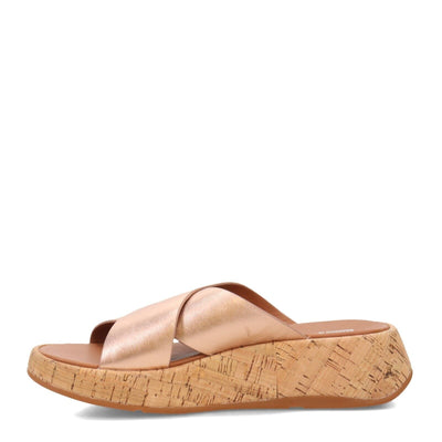 FitFlop F Mode Cross Cork Flatform Women's Sandals — Rose/Gold Leather