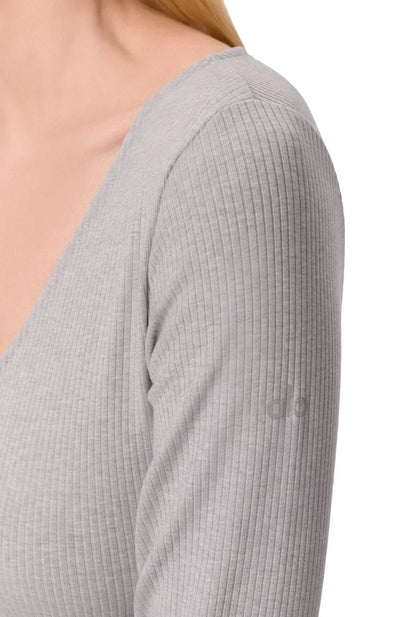 Alo Yoga Romper Rib 1 2 Zip Long Sleeve One Piece Women's Sneakers — Gray/Heather