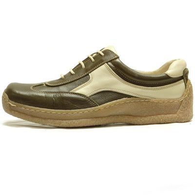 P-5446 Javier Beige Green Leather Lace up Sneaker Pinosos Made in Spain