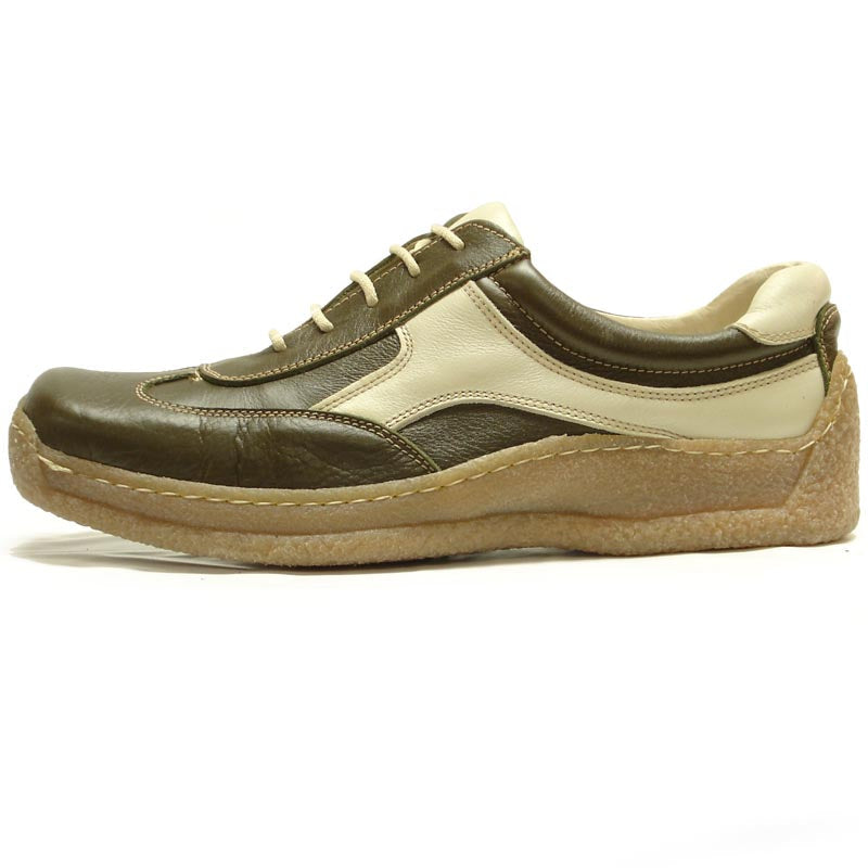 P-5446 Javier Beige Green Leather Lace up Sneaker Pinosos Made in Spain