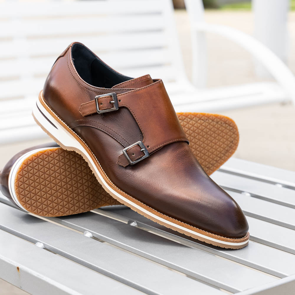 Zelli Italia Men's 55-103-BRN LEGERRA Hand Burnished Italian Calfskin Monkstrap, Brown