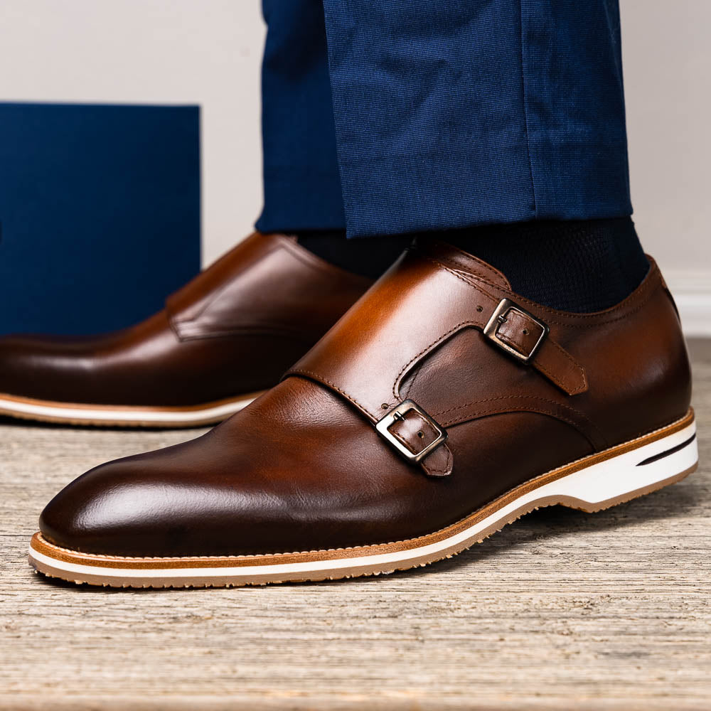 Zelli Italia Men's 55-103-BRN LEGERRA Hand Burnished Italian Calfskin Monkstrap, Brown