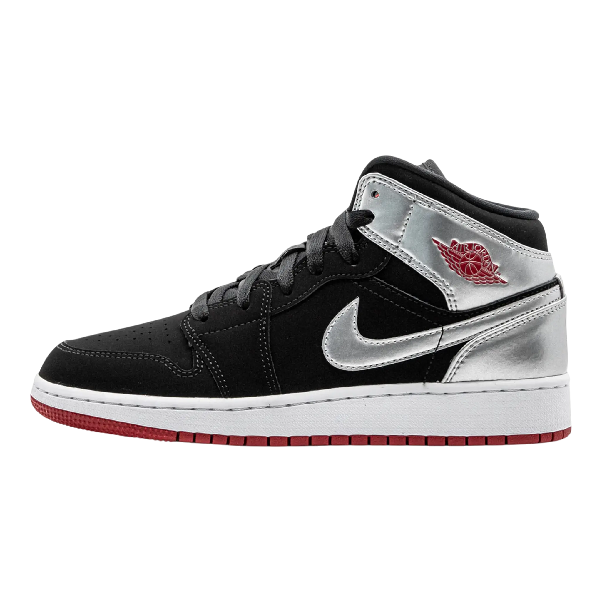 Jordan 1 Mid Youth Sneakers Black/Gym Red/Metallic Silver